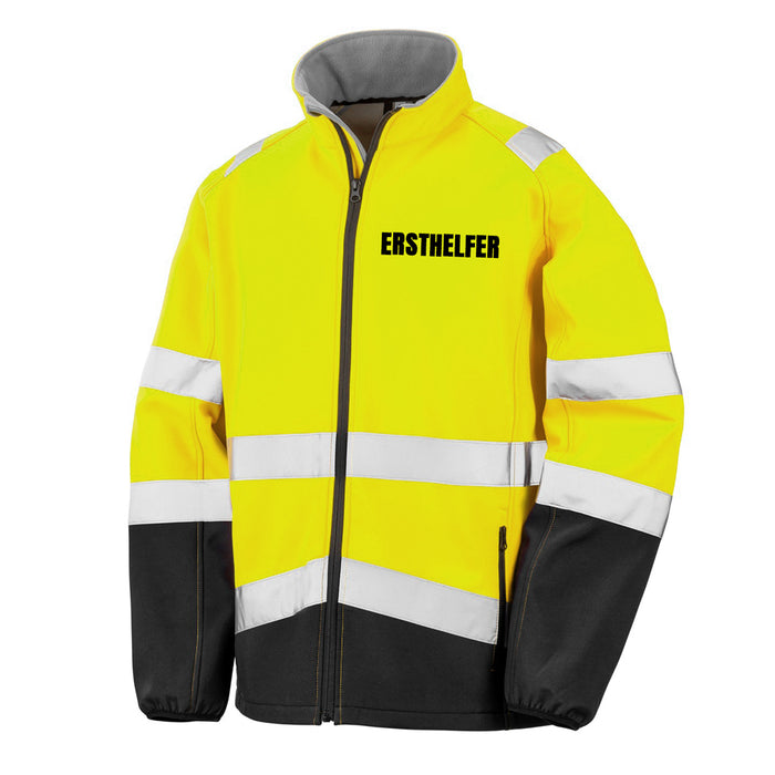 ERSTHELFER Softshell Warnjacke / Sicherheitsjacke mit Reißverschluss und Taschen