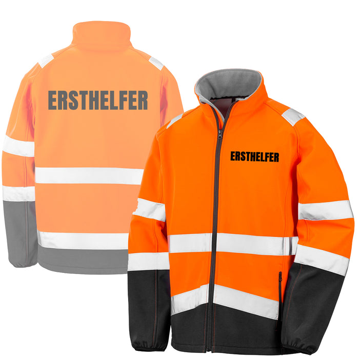 ERSTHELFER Softshell Warnjacke / Sicherheitsjacke mit Reißverschluss und Taschen
