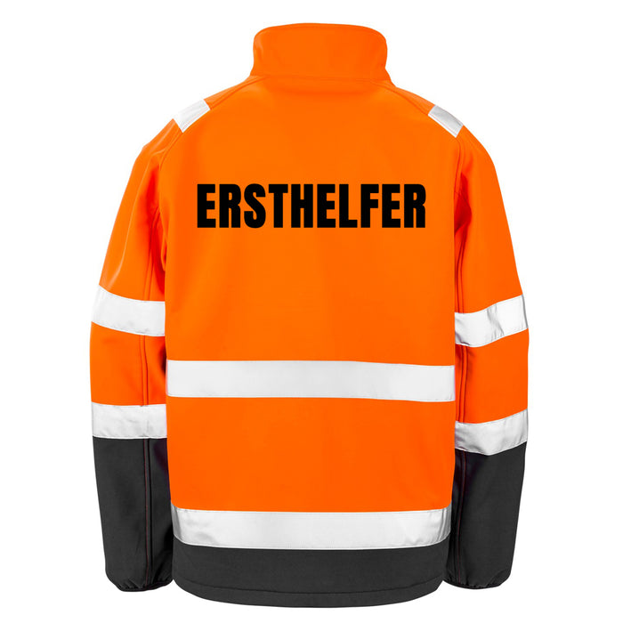 ERSTHELFER Softshell Warnjacke / Sicherheitsjacke mit Reißverschluss und Taschen