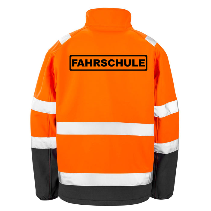 FAHRSCHULE Softshell Warnjacke / Sicherheitsjacke mit Reißverschluss und Taschen