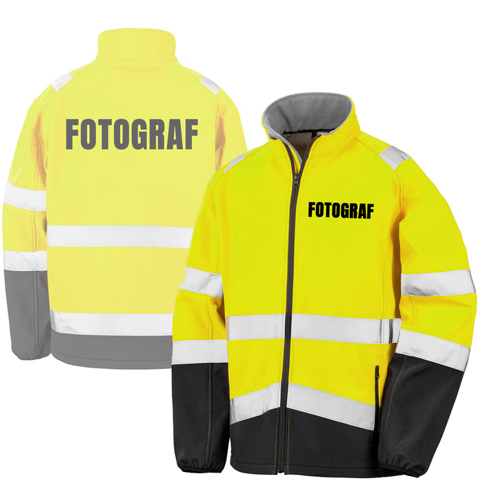 FOTOGRAF Softshell Warnjacke / Sicherheitsjacke mit Reißverschluss und Taschen