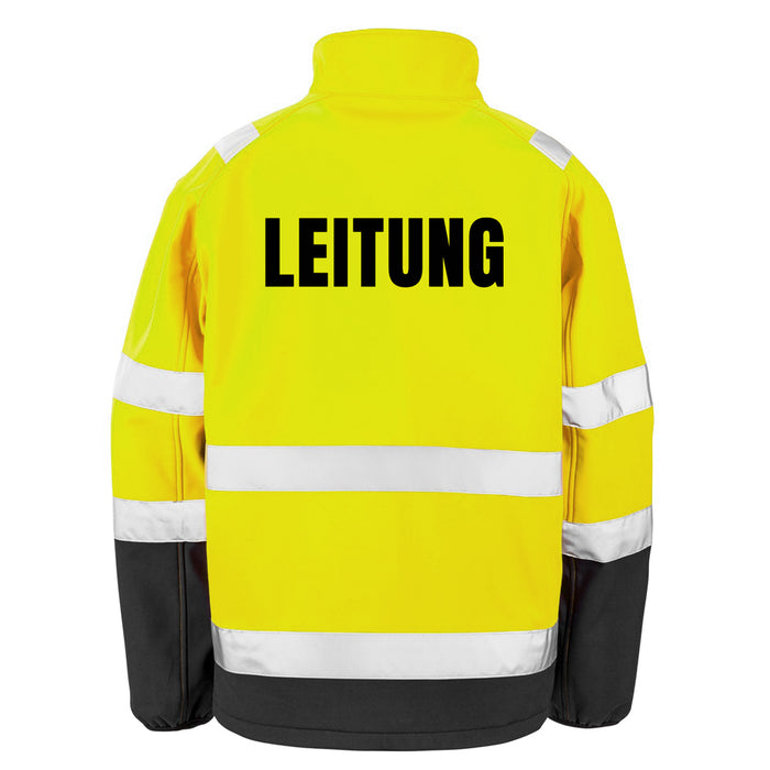 LEITUNG Softshell Warnjacke / Sicherheitsjacke mit Reißverschluss und Taschen