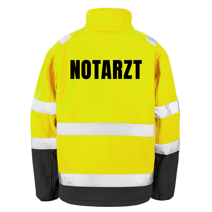 NOTARZT Softshell Warnjacke / Sicherheitsjacke mit Reißverschluss und Taschen