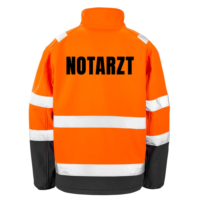 NOTARZT Softshell Warnjacke / Sicherheitsjacke mit Reißverschluss und Taschen