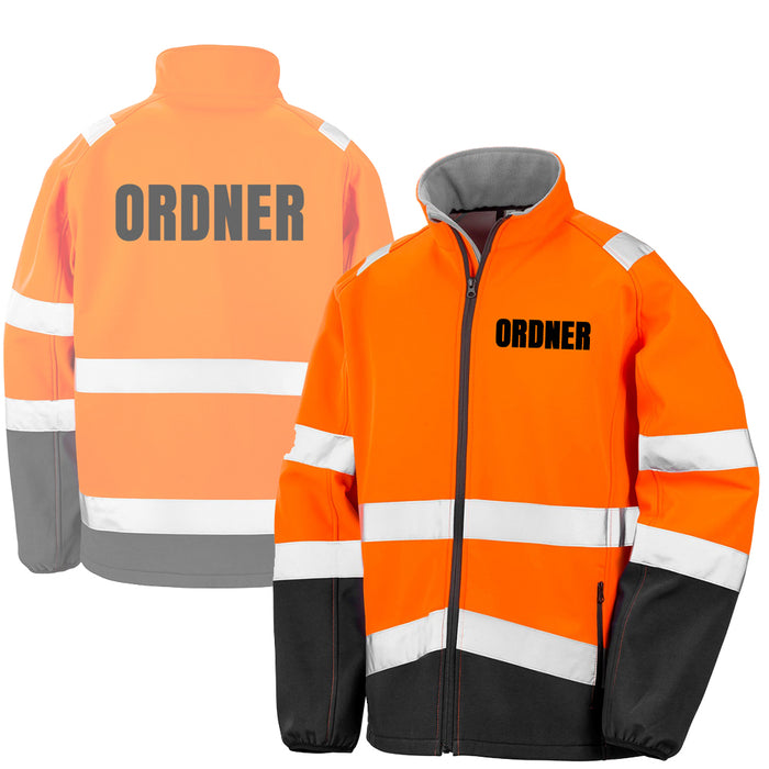 ORDNER Softshell Warnjacke / Sicherheitsjacke mit Reißverschluss und Taschen
