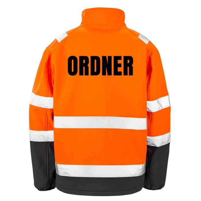 ORDNER Softshell Warnjacke / Sicherheitsjacke mit Reißverschluss und Taschen