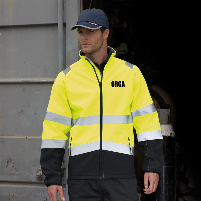 ORGA Softshell Warnjacke / Sicherheitsjacke mit Reißverschluss und Taschen