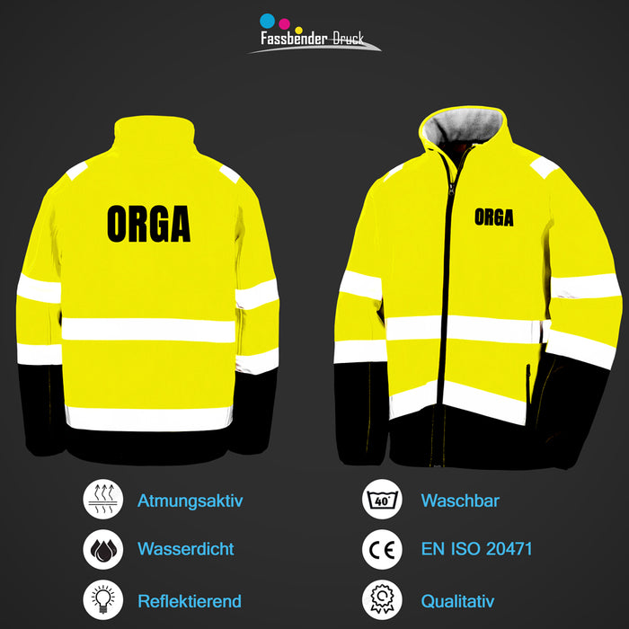ORGA Softshell Warnjacke / Sicherheitsjacke mit Reißverschluss und Taschen