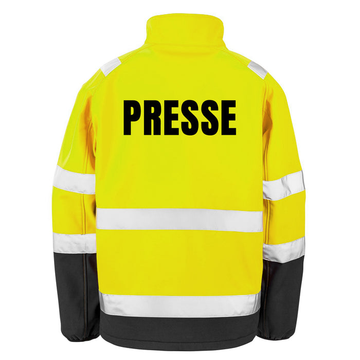 PRESSE Softshell Warnjacke / Sicherheitsjacke mit Reißverschluss und Taschen