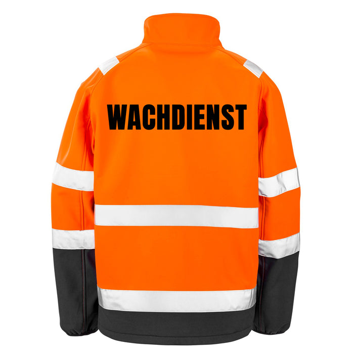 WACHDIENST Softshell Warnjacke / Sicherheitsjacke mit Reißverschluss und Taschen