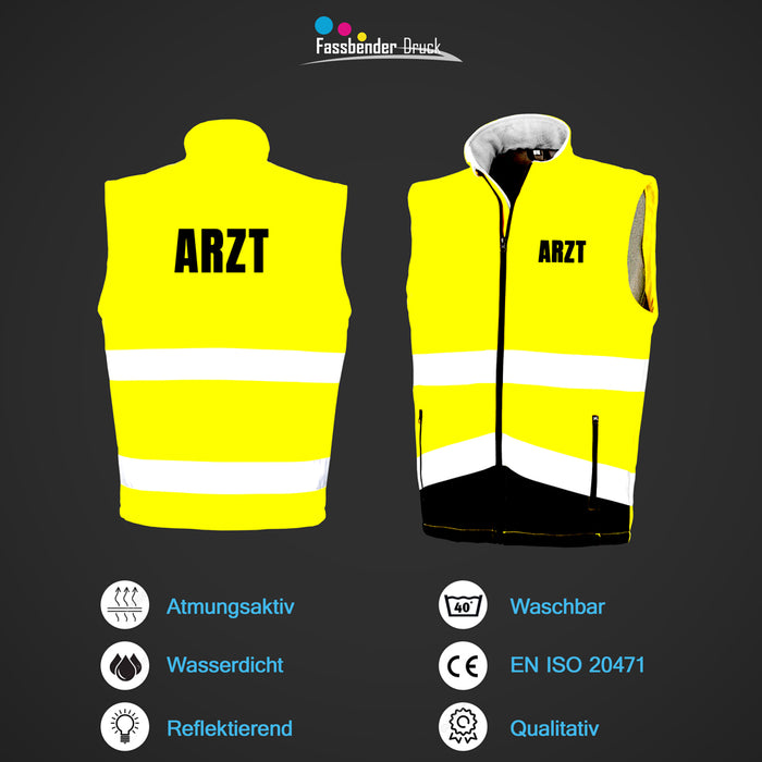ARZT Softshell Warnweste mit Reißverschluss und Taschen
