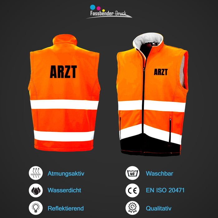 ARZT Softshell Warnweste mit Reißverschluss und Taschen