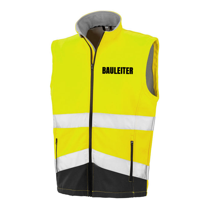 BAULEITER Softshell Warnweste mit Reißverschluss und Taschen