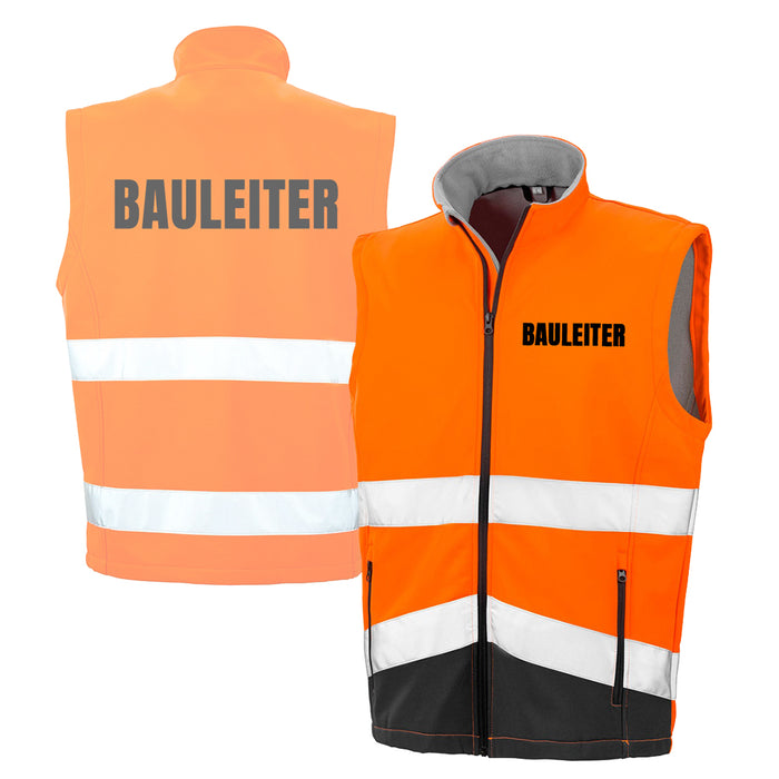 BAULEITER Softshell Warnweste mit Reißverschluss und Taschen