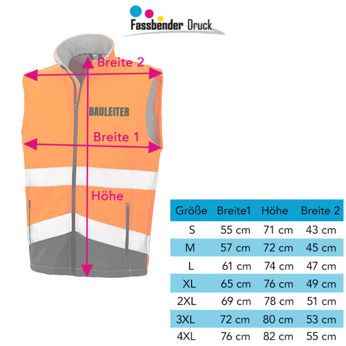 BAULEITER Softshell Warnweste mit Reißverschluss und Taschen