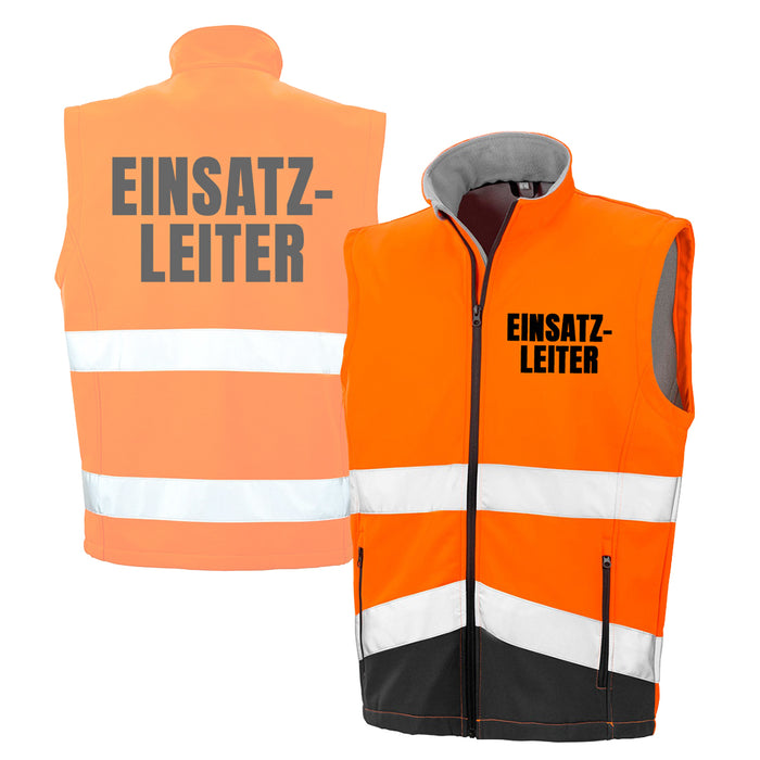 EINSATZLEITER Softshell Warnweste mit Reißverschluss und Taschen