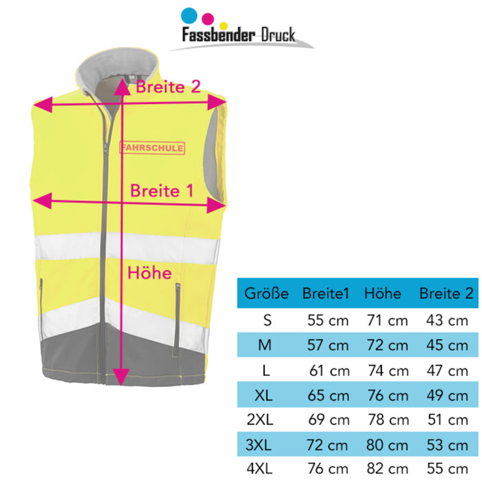 FAHRSCHULE Softshell Warnweste mit Reißverschluss und Taschen