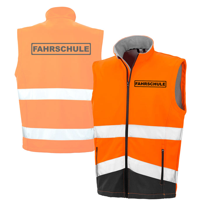 FAHRSCHULE Softshell Warnweste mit Reißverschluss und Taschen