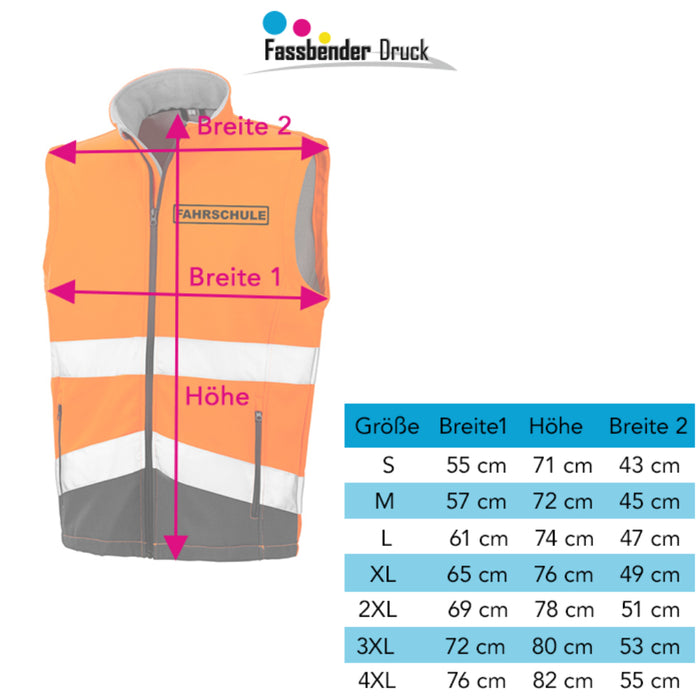 FAHRSCHULE Softshell Warnweste mit Reißverschluss und Taschen