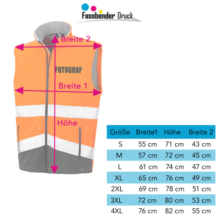 FOTOGRAF Softshell Warnweste mit Reißverschluss und Taschen