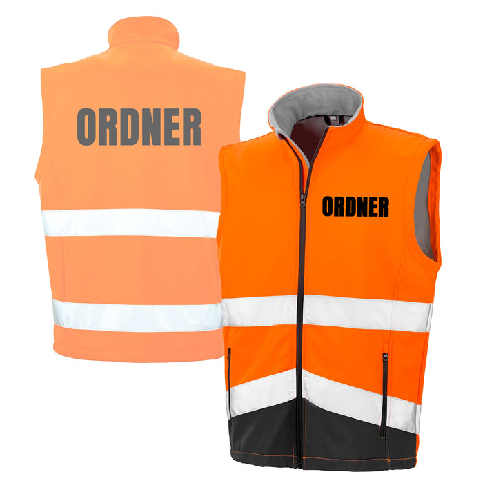 ORDNER Softshell Warnweste mit Reißverschluss und Taschen