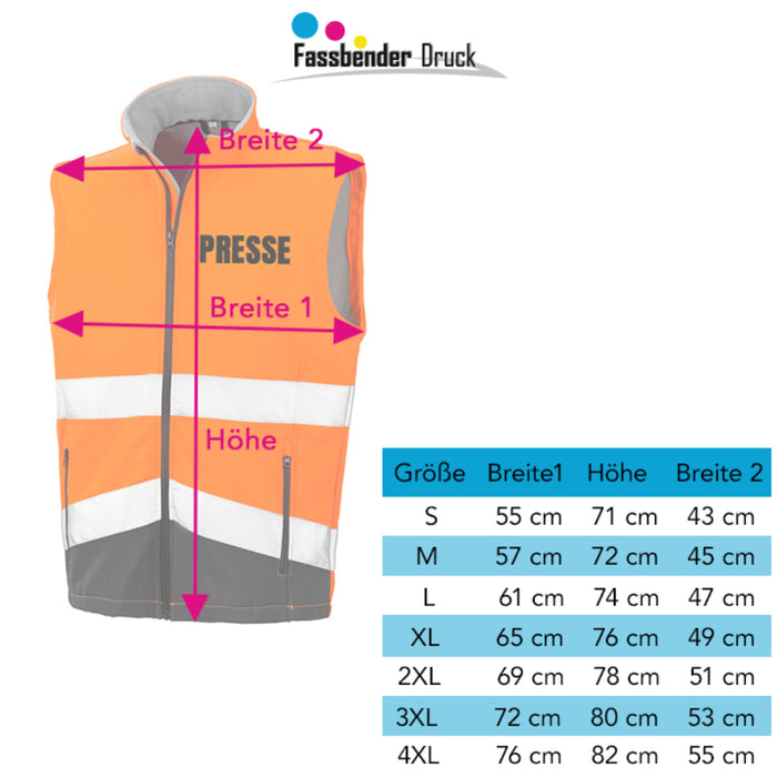 PRESSE Softshell Warnweste mit Reißverschluss und Taschen