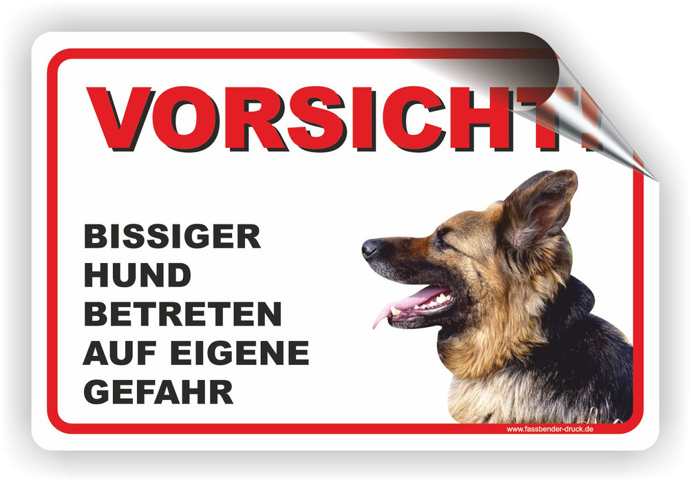 Aufkleber gefährlicher bissiger Hund Warnung Vorsicht Hunde (Material und  Größe: Aufkleber 20x30cm) Detailansicht 