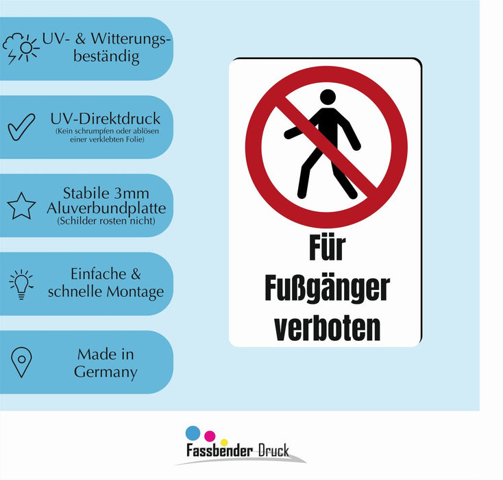 Verbotszeichen / Verbotsschild Für Fußgänger verboten (P004) - zum markieren von Verbotszonen nach DIN EN ISO 7010