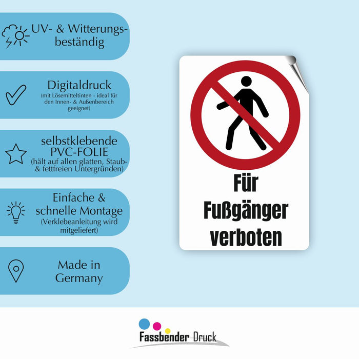 Verbotszeichen / Verbotsschild Für Fußgänger verboten (P004) - zum markieren von Verbotszonen nach DIN EN ISO 7010