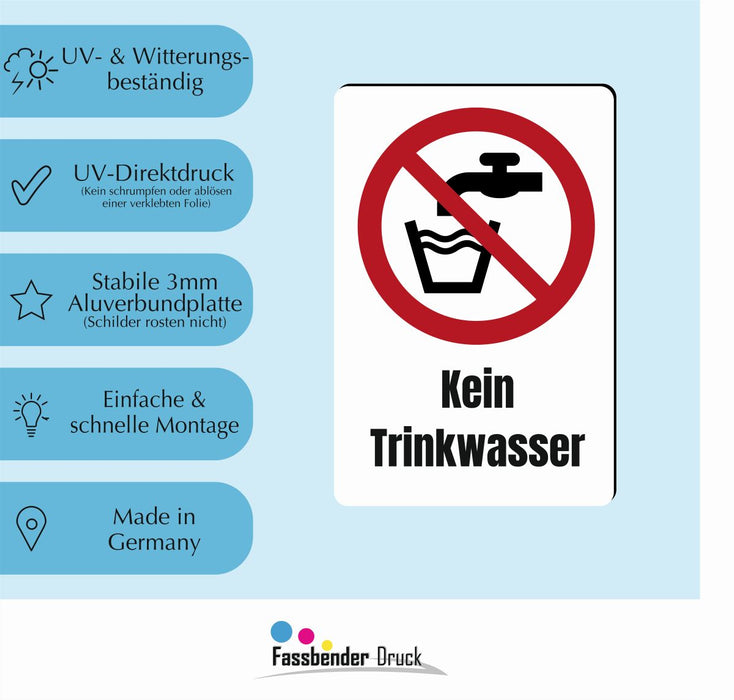 Verbotszeichen / Verbotsschild Kein Trinkwasser (P005) - zum markieren von Verbotszonen nach DIN EN ISO 7010