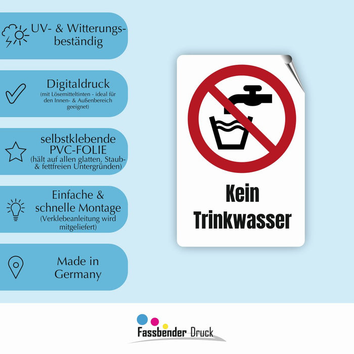 Verbotszeichen / Verbotsschild Kein Trinkwasser (P005) - zum markieren von Verbotszonen nach DIN EN ISO 7010