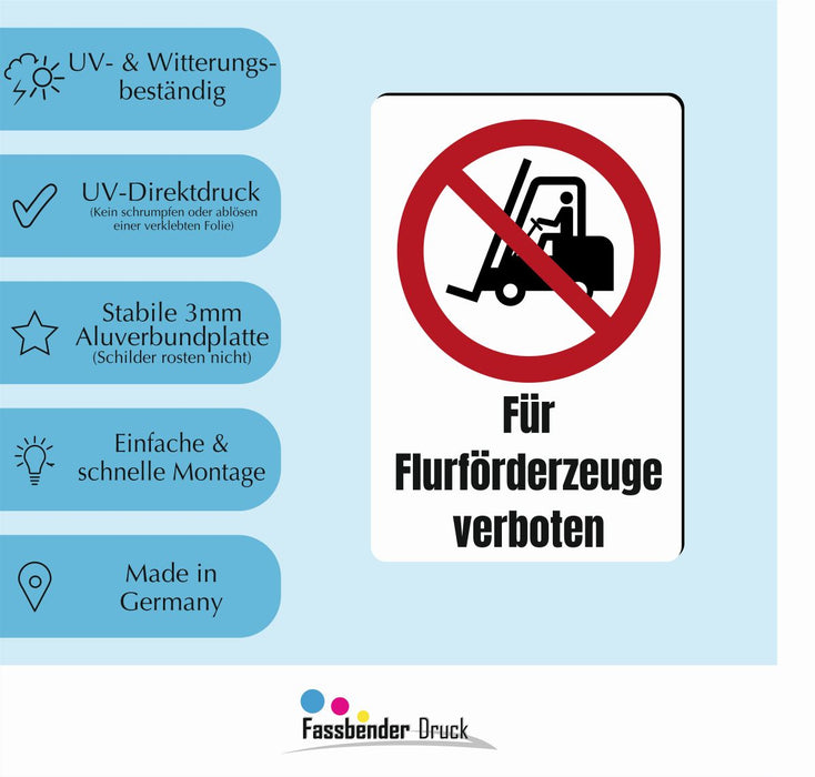 Verbotszeichen / Verbotsschild Für Flurförderzeuge verboten (P006) - zum markieren von Verbotszonen nach DIN EN ISO 7010