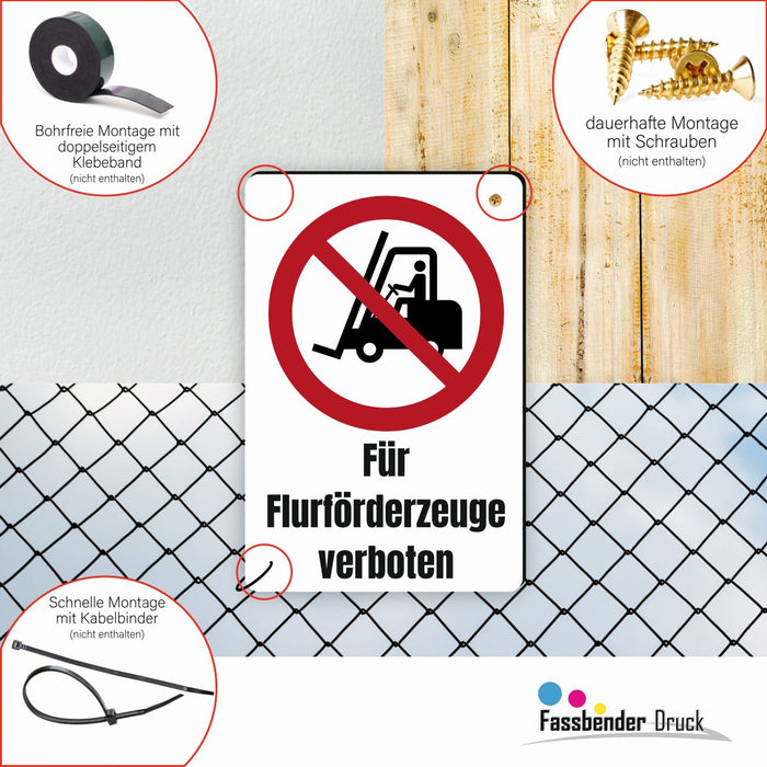 Verbotszeichen / Verbotsschild Für Flurförderzeuge verboten (P006) - zum markieren von Verbotszonen nach DIN EN ISO 7010