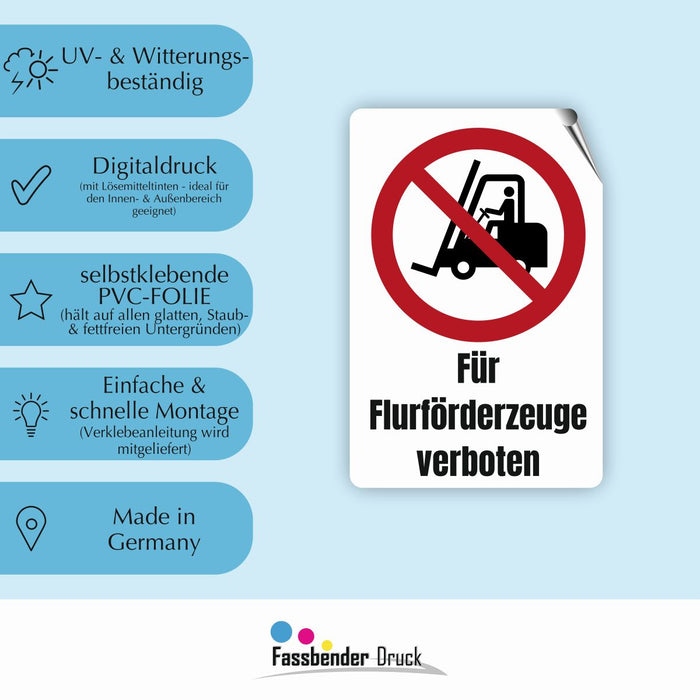 Verbotszeichen / Verbotsschild Für Flurförderzeuge verboten (P006) - zum markieren von Verbotszonen nach DIN EN ISO 7010