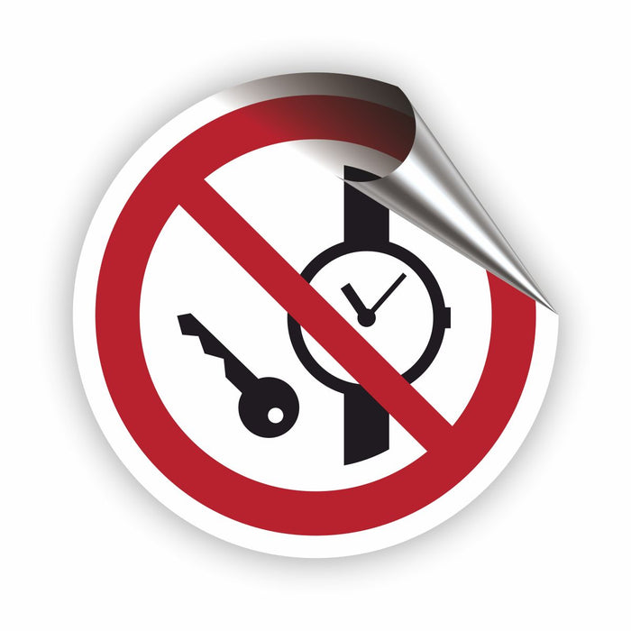 Verbotszeichen Mitführen von Metallteilen oder Uhren verboten RUND (P008) Piktogram nach DIN EN ISO 7010