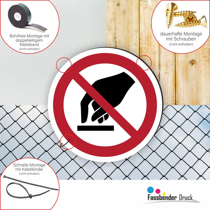 Verbotszeichen Zutritt Berühren verboten RUND (P010) Piktogram nach DIN EN ISO 7010