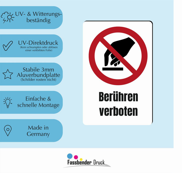 Verbotszeichen / Verbotsschild Zutritt Berühren verboten (P010) - zum markieren von Verbotszonen nach DIN EN ISO 7010