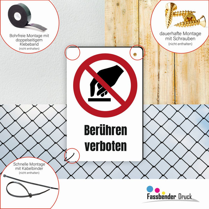 Verbotszeichen / Verbotsschild Zutritt Berühren verboten (P010) - zum markieren von Verbotszonen nach DIN EN ISO 7010