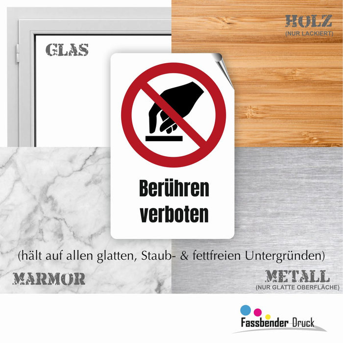 Verbotszeichen / Verbotsschild Zutritt Berühren verboten (P010) - zum markieren von Verbotszonen nach DIN EN ISO 7010