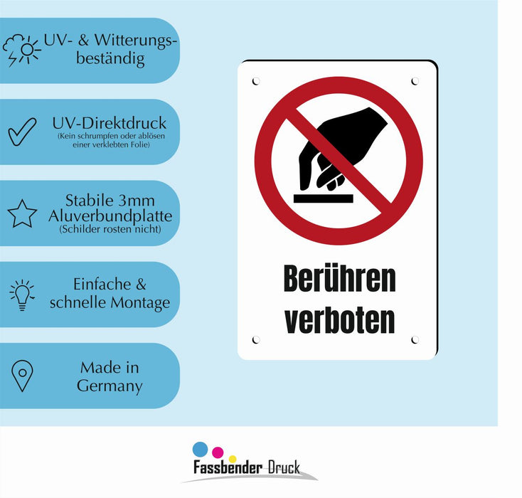 Verbotszeichen / Verbotsschild Zutritt Berühren verboten (P010) - zum markieren von Verbotszonen nach DIN EN ISO 7010