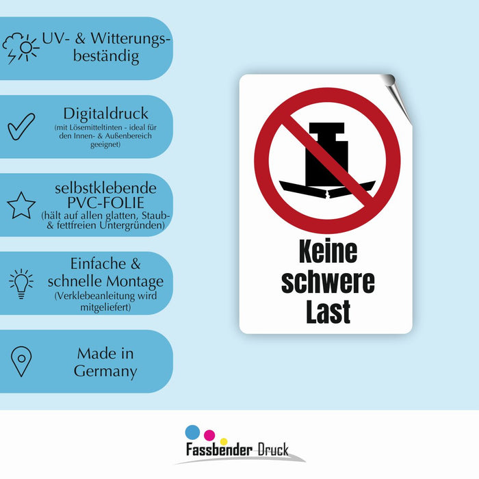 Verbotszeichen / Verbotsschild Keine schwere Last (P012) - zum markieren von Verbotszonen nach DIN EN ISO 7010