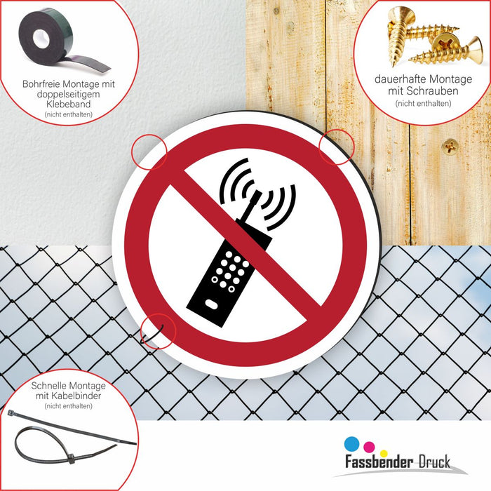 Verbotszeichen Eingeschaltete Mobiltelefone verboten RUND (P013) Piktogram nach DIN EN ISO 7010
