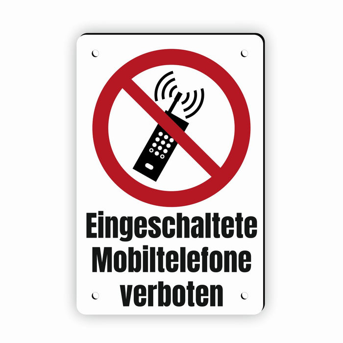 Verbotszeichen / Verbotsschild Eingeschaltete Mobiltelefone verboten (P013) - zum markieren von Verbotszonen nach DIN EN ISO 7010