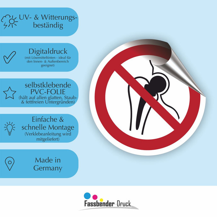 Verbotszeichen Kein Zutritt für Personen mit Implantaten aus Metall RUND (P014) Piktogram nach DIN EN ISO 7010