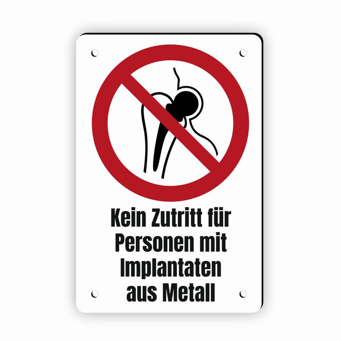 Verbotszeichen / Verbotsschild Kein Zutritt für Personen mit Implantaten aus Metall (P014) - zum markieren von Verbotszonen nach DIN EN ISO 7010