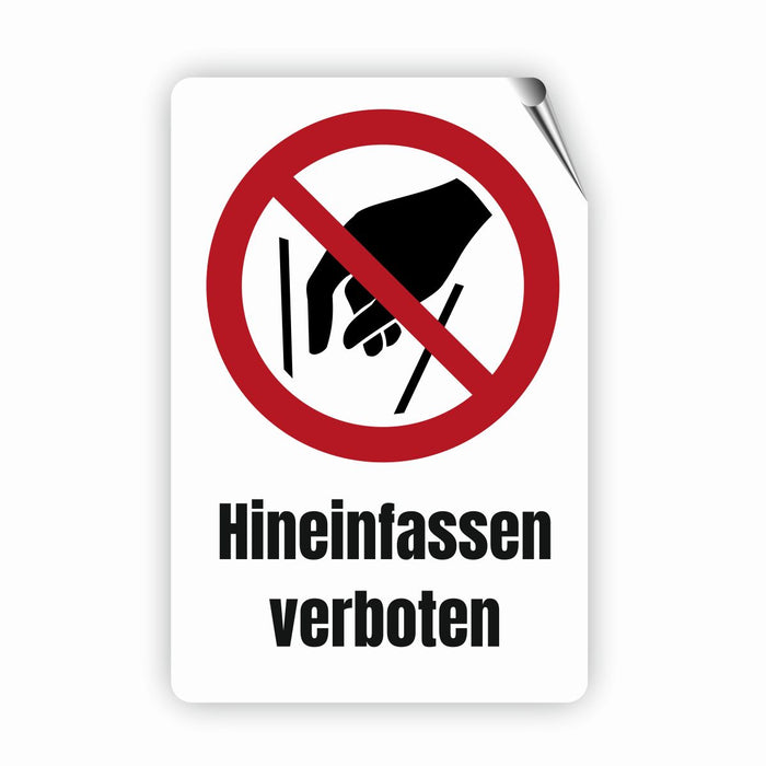 Verbotszeichen / Verbotsschild Hineinfassen verboten (P015) - zum markieren von Verbotszonen nach DIN EN ISO 7010