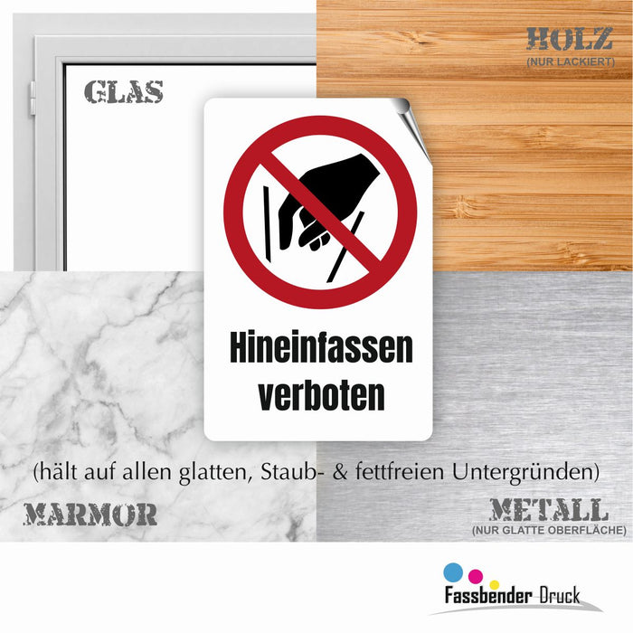 Verbotszeichen / Verbotsschild Hineinfassen verboten (P015) - zum markieren von Verbotszonen nach DIN EN ISO 7010