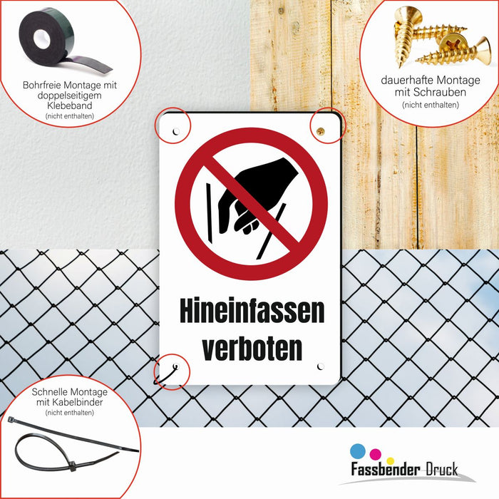 Verbotszeichen / Verbotsschild Hineinfassen verboten (P015) - zum markieren von Verbotszonen nach DIN EN ISO 7010
