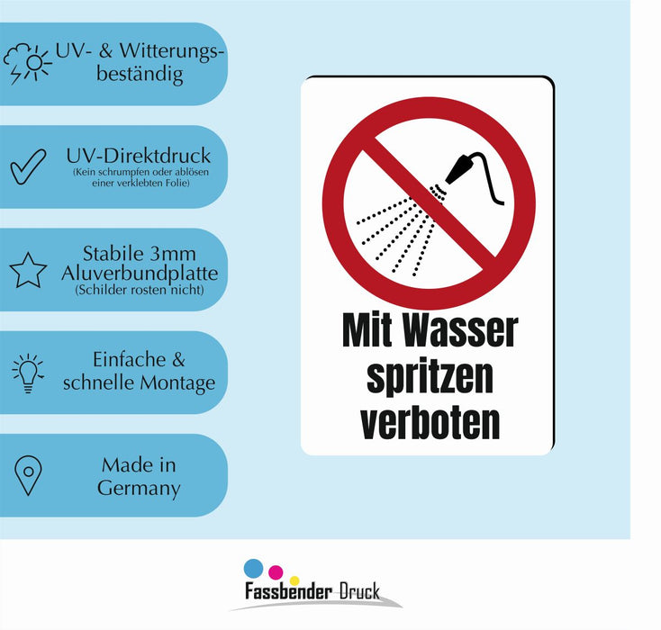 Verbotszeichen / Verbotsschild Mit Wasser spritzen verboten (P016) - zum markieren von Verbotszonen nach DIN EN ISO 7010