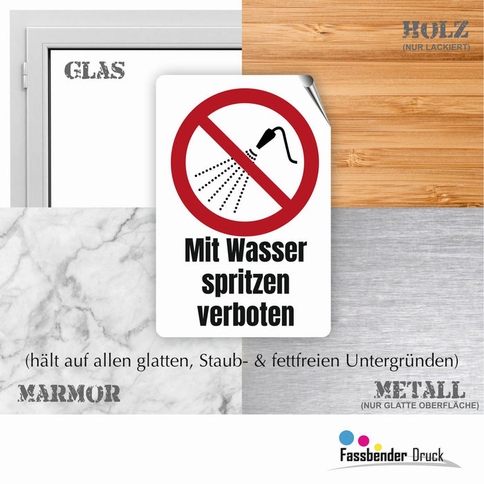 Verbotszeichen / Verbotsschild Mit Wasser spritzen verboten (P016) - zum markieren von Verbotszonen nach DIN EN ISO 7010